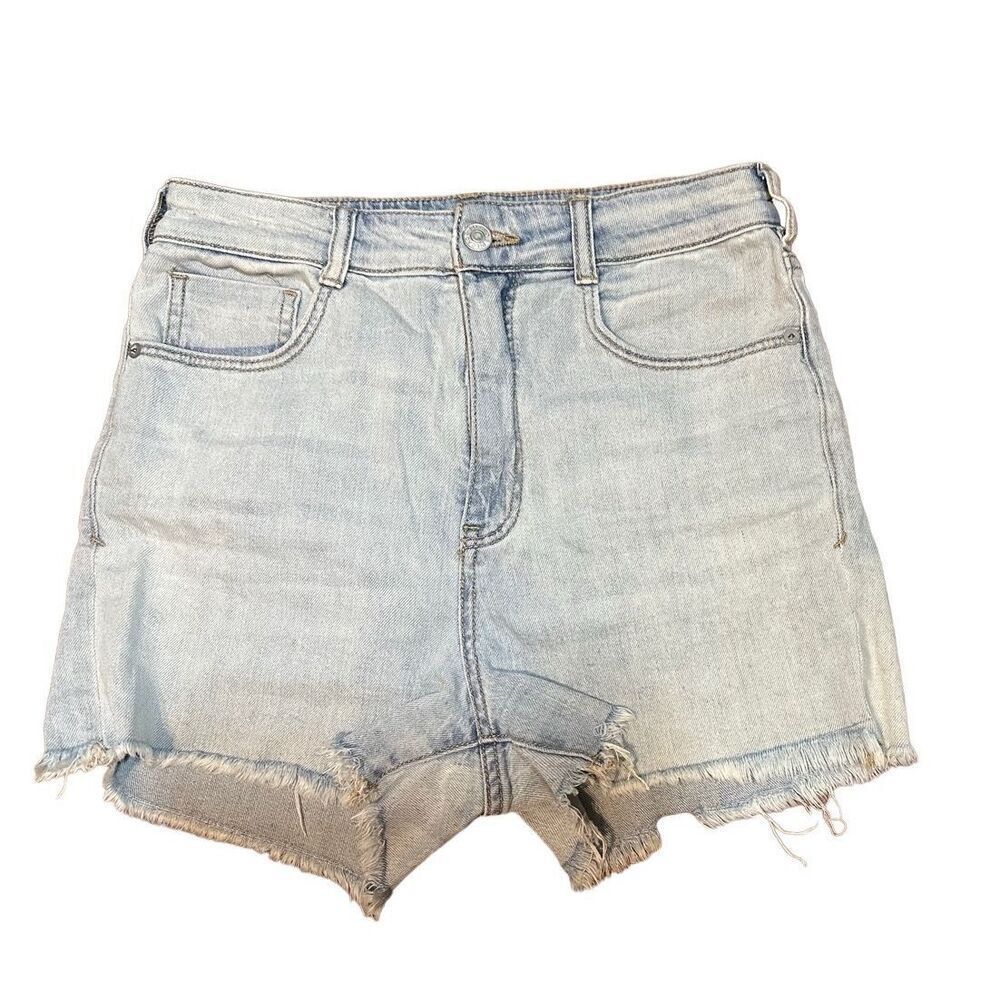 Anthropologie Pilcro Jean Shorts Ultra High Rise Light Wash Denim Raw Cut Off Sz - Picture 3 of 9